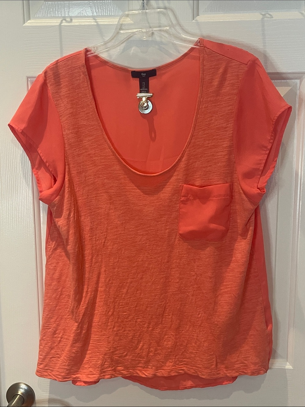 GAP Coral-Orange Scoop Neck Pocket Tee